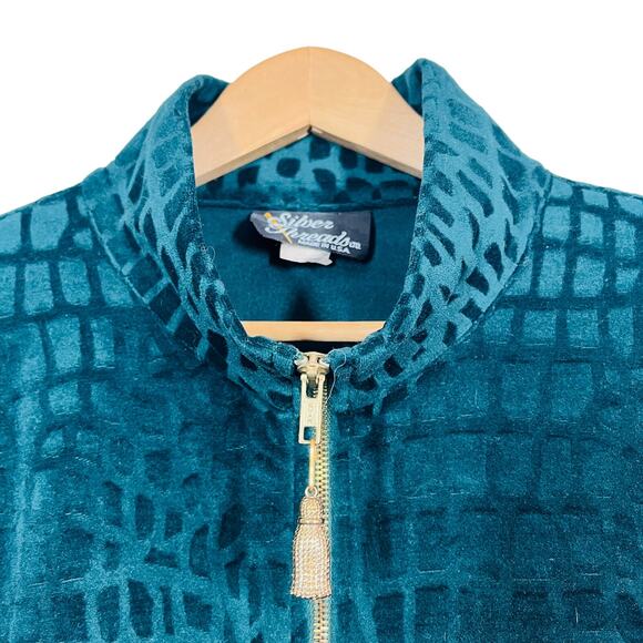 Silver Threads Velour Track Jacket Reptile Print Tassel Jewel Green Gold - 2XP - Picture 3 of 8